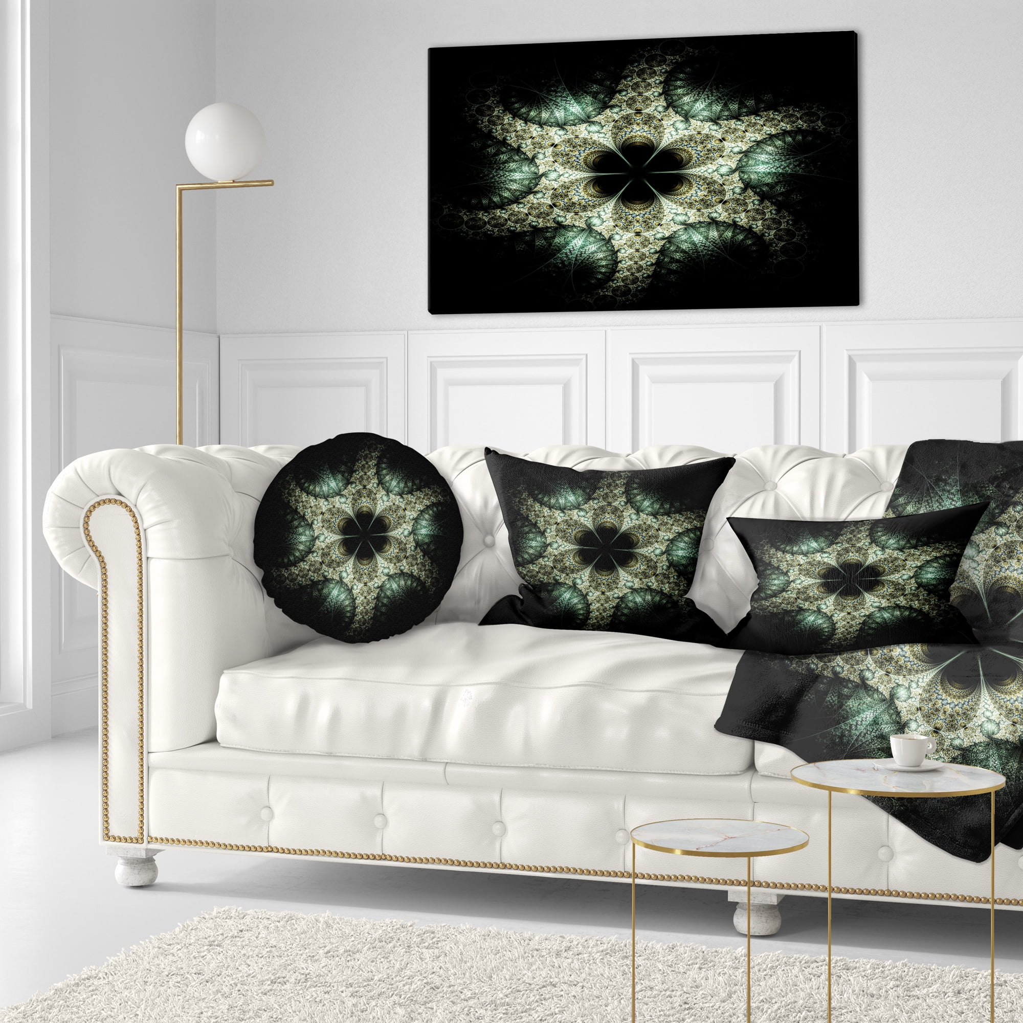 Designart Yellow and Green Fractal Flower - Abstract Throw Pillow - 12x20