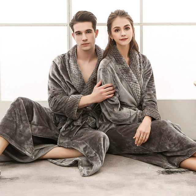 Product Classification Men’s Pajama & Sets & Loungewear — Sleep Robe Set for Winter Warmth Thickened Matching Couple Bathrobe Ensemble Cozy Homewear