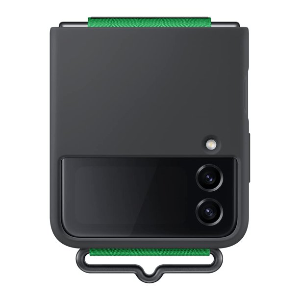 Funda para teléfono Samsung Galaxy Z Flip4 de silicona con correa negra
