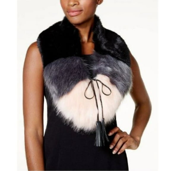 Steve Madden Colorblocked Faux Fur Scarf Collar Black/Grey/White