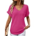 thumbnail image 1 of Camisetas de punto gofrado con cuello en V y cuello en V de Tops Dokotoo Spring para mujer, 1 of 7
