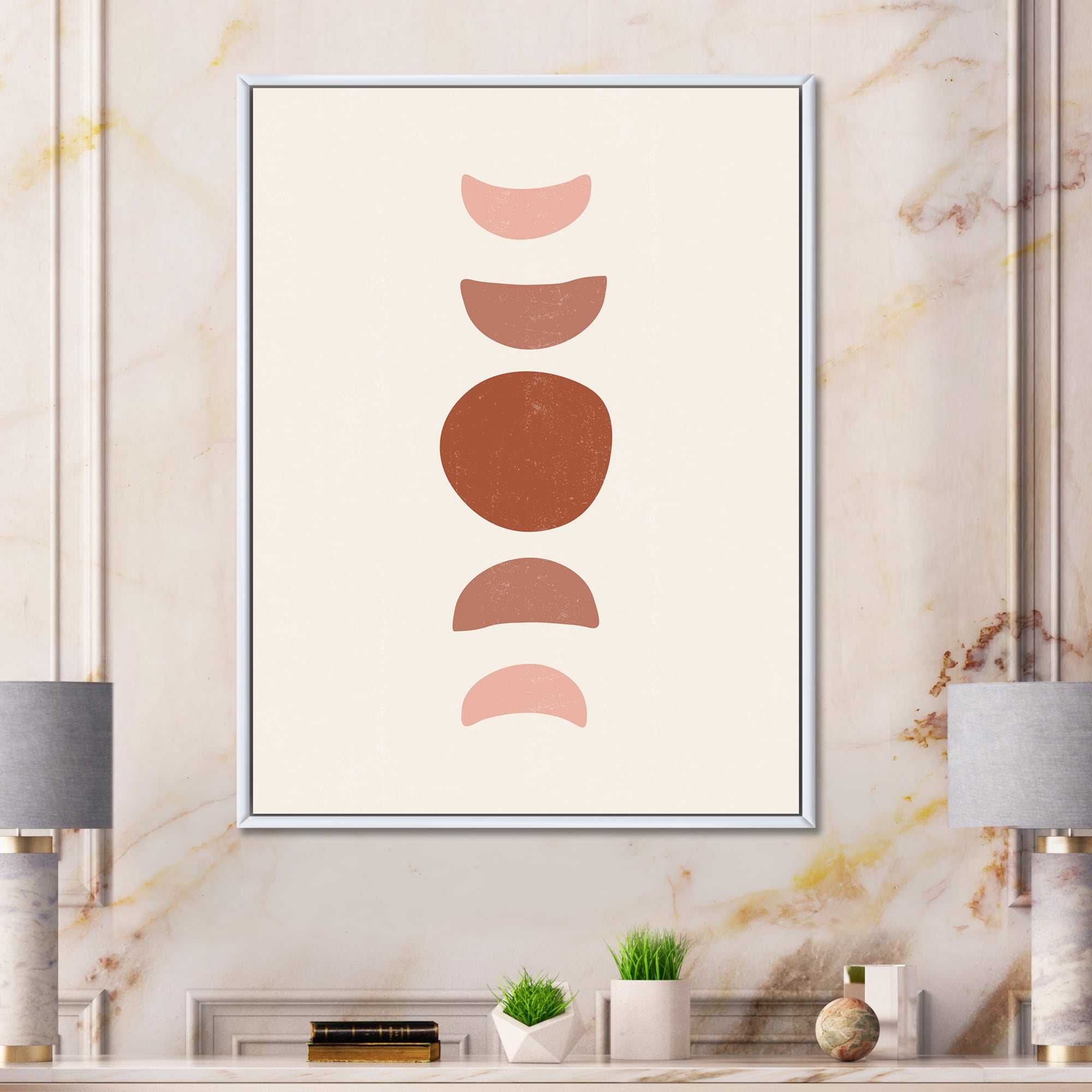 Designart 'Minimal Moon Phases On White' Modern Framed Canvas Wall Art Print
