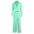 thumbnail image 4 of Baqcunre Two Piece Sets for Women Long Sleeve Shirt Top High Waist Loose Pocket Casual Pants Set 2 Pieces Womens Fashion Outfits for Women Vacation Outfits for Women Womens Clothes Green S, 4 of 5