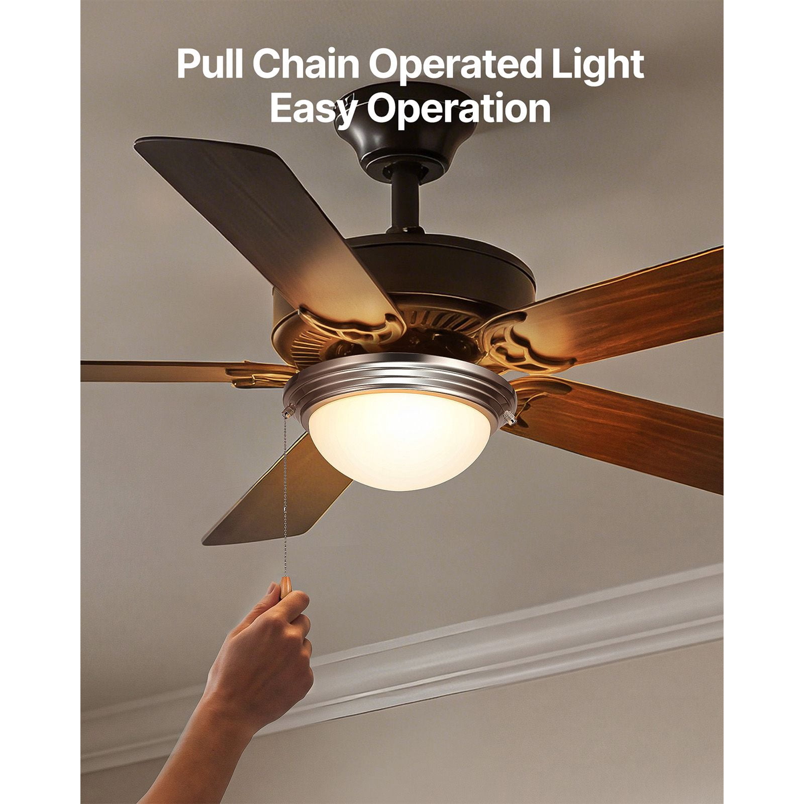 Ceiling Fan Light Kit 10.87 Inch 2x3000K 750lm Bulbs Alabaster Glass Alloy Steel Pull-Chain for Living Room Bedroom