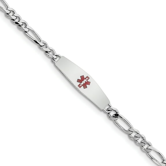 925 Sterling Silver Polished Medical ID Figaro Link Bracelet 8 Inch Lobster Claw Identification Bracelet for Women