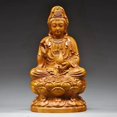 thumbnail image 1 of Camphor wood Guanyin statue, solid wood carving, seated lotus Guanyin Bodhisattva, handicraft, pure wood South China Sea Guanyin., 1 of 4