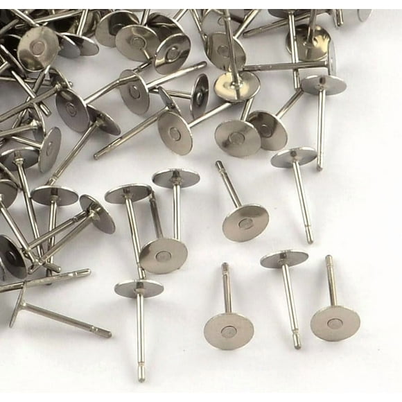 500 pc Resistant 316 Surgical Stainless Steel Flat Round Blank Peg Stud Earring Settings Stainless Steel Color Tray: 5mm 10x5mm Pin: 0.8mm