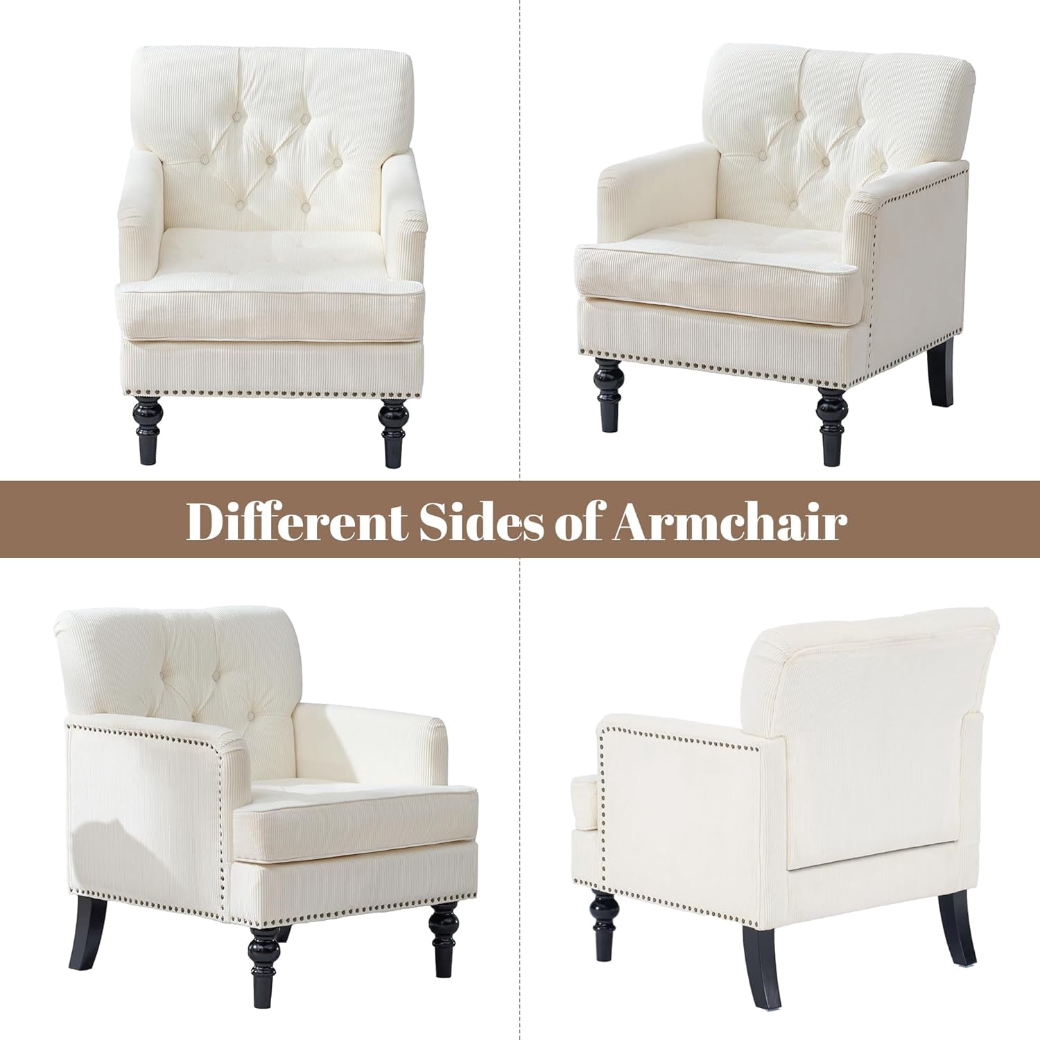 MOONMISS 26.4" Wide Accent Chair,tufted Club Chair With Linen Fabric,upholstered Button Armchair For Bedroom, Living Room,Beige