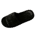 thumbnail image 2 of FITORON Womens Open Toe Fuzzy Slide Slippers - Striped Plush Black,Size 5.5-6, 2 of 6