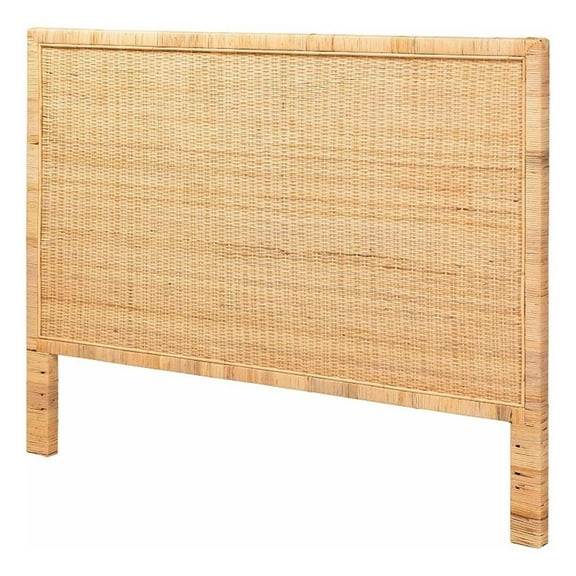 Pemberly Row Modern Rattan & Wood King Size Headboard in Brown