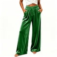 thumbnail image 5 of Women's Soft Velour Wide Leg Pants Drawstring Elastic Waist Loose Palazzo Trousers with Pockets Casual Party Loungewear Trousers Green, 5 of 9