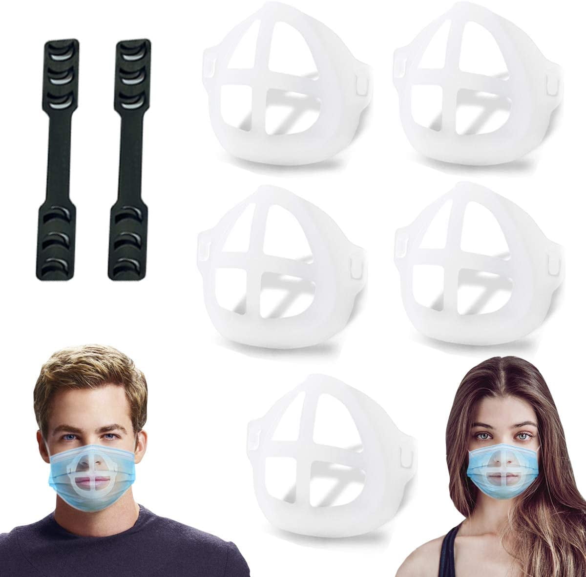3D Support Frame Bracket for Mask, Inner Plastic Guard Insert for More Comfortable Space, Reusable Silicon Mask Accessories (5PCS, Large, Adults Size)