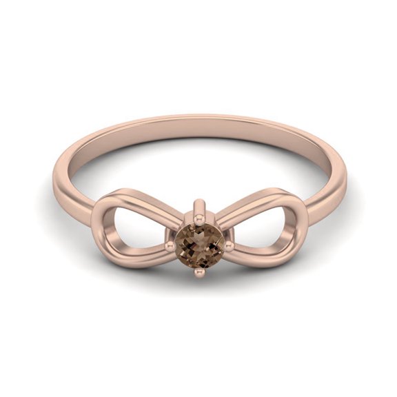 Infinity Knot 3MM Round Smoky Quartz 925 Sterling Silver Rose Vermeil Bow Tie Mother's Day Gift Ring