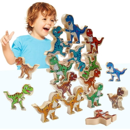 Dinosaur Games for Kids 3-5 - Wooden Stacking Toddler Toys for 2 Year