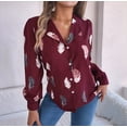 thumbnail image 4 of Blusa de Larga para Mujer, Informal, Elegante, con Estampado de Solapa, Corte Holgado, para Oficina. Vino Tinto M, 4 of 10