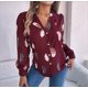 thumbnail image 4 of Blusa de Larga para Mujer, Informal, Elegante, con Estampado de Solapa, Corte Holgado, para Oficina. Vino Tinto M, 4 of 10