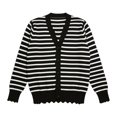thumbnail image 6 of Lixiuxyad ‌Women's V-Neck Striped Knit Cardigan Long Sleeve Button-Front Summer Knit Tops,Black, 6 of 6