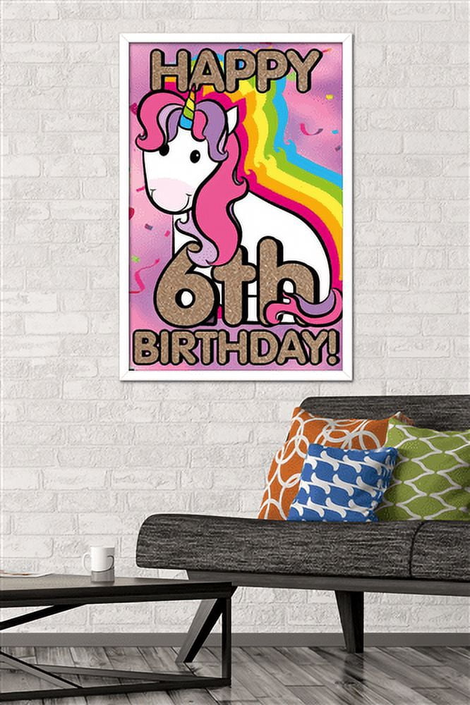 Ellie Ripberger Unicorn - Happy 6th Birthday Wall Poster, 22.375" x 34", Framed