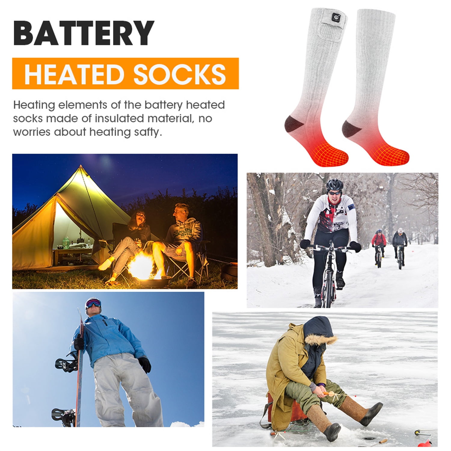 Upgraded Rechargeable Electric Heated Socks,7.4V 2200mAh Battery Powered Cold Weather Heat Socks for Men Women,Outdoor Riding Camping Hiking Motorcycle Skiing Warm Winter Socks
