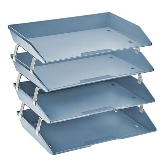 Acrimet Facility 4 Tier Letter Tray Side Load Plastic Desktop File Organizer (Solid Blue Color)