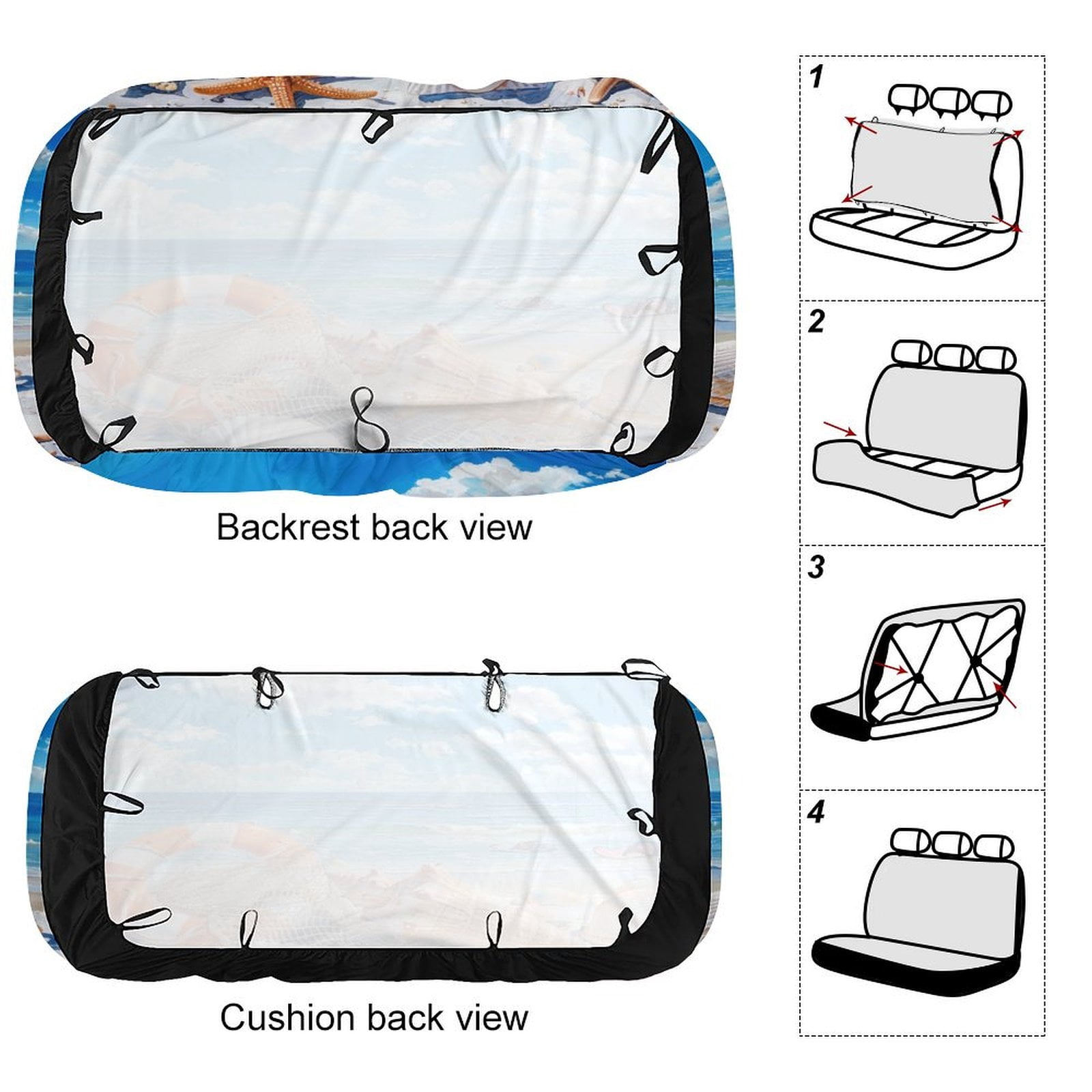 Beach Seashell Starfish Printed Universal Back Bench Car Seat Cover Pack of 2 Rear Seat Covers for for Most Cars,Trucks,SUVs Or Van