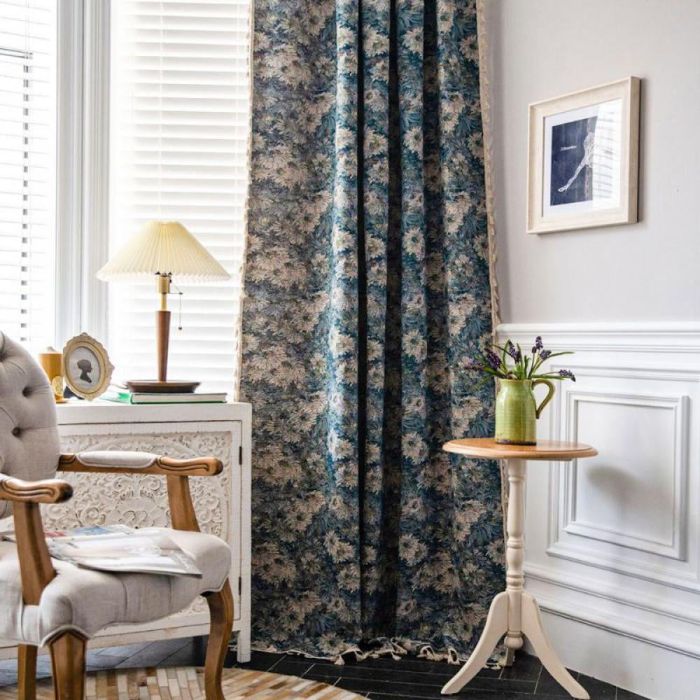Vintage Print Curtains For Living Room Bedroom Cotton Linen Tassel Window Drapes 