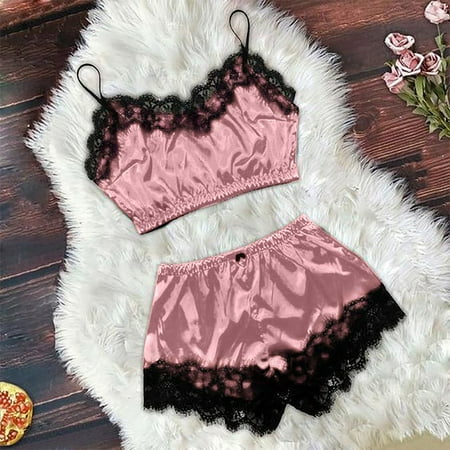 

Pajamas for Women SHOPESSA Women V-Neck Eyelash Lace Cute Stain Camisole Pajamas Bowknot Shorts Set Family Gifts Great Gift for Less on Clearence