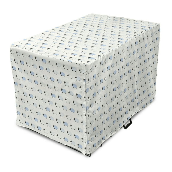 Sheep Dog Crate Cover, Animals Illustration Repetitive Simplistic Pattern, Easy to Use Pet Kennel Cover Small Dogs Puppies Kittens, 7 Sizes, Ceil Blue Off White, by Ambesonne