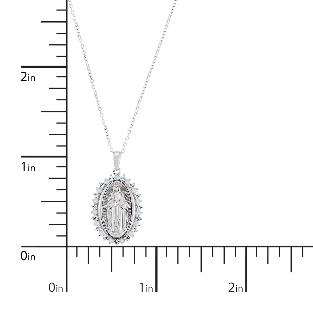 Brilliance Fine Jewelry Created Opal White Sapphire Oval Mary Pendant in Sterling Silver, 18"