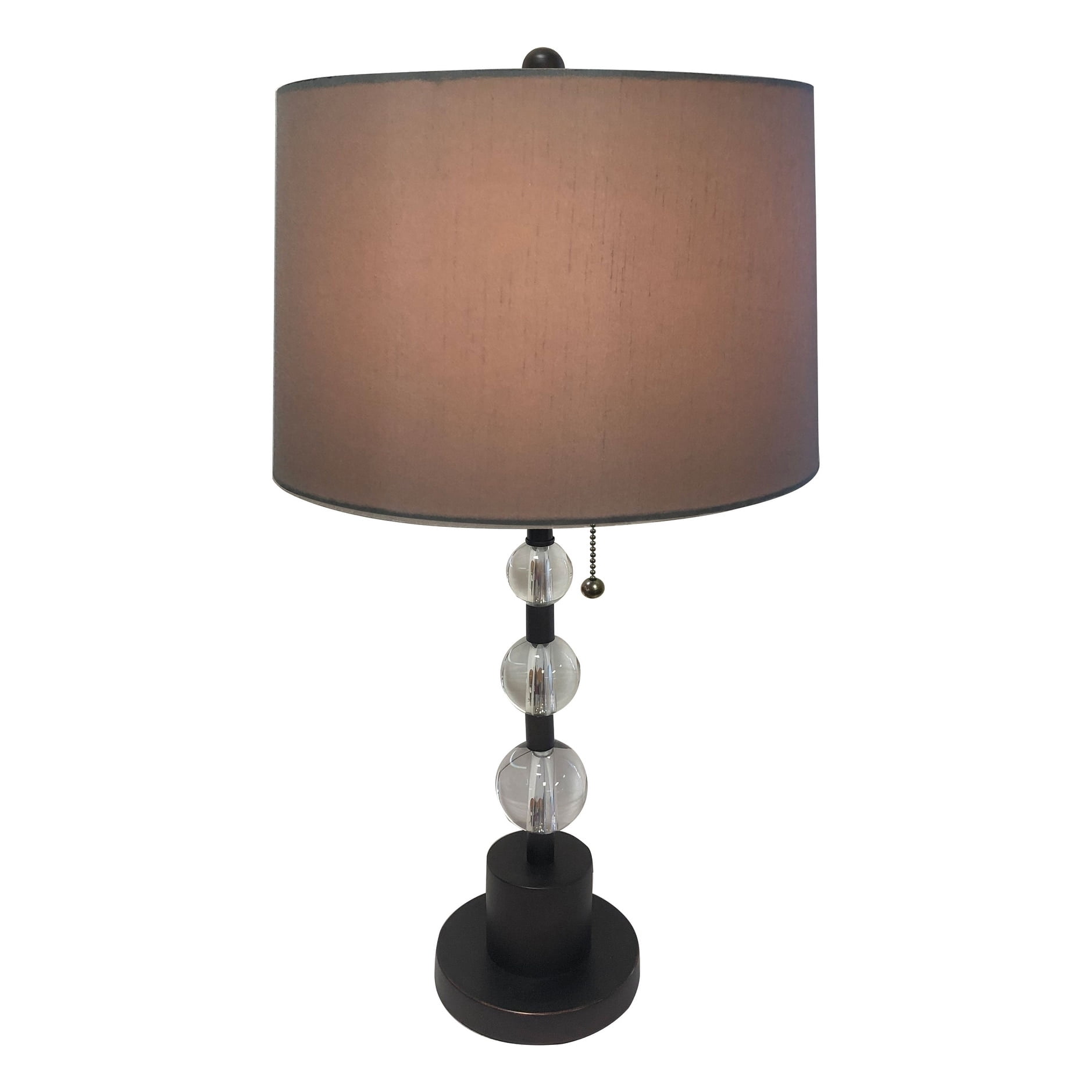 Royal Designs Oil Rub Bronze Lamp with Crystal Ball Accents and Gray Shallow Drum Hardback Lamp Shade, Se of 2