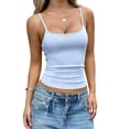 thumbnail image 2 of Womens Camisole Tops Square Neck Ribbed Tank Tops Spaghetti Straps Sleeveless Summer Shirt Blue S, 2 of 8
