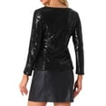 thumbnail image 3 of INSPIRAR CHIC Blusa de fiesta de mujer con lentejuelas y brillo, cuello redondo, manga larga, talla XL, negra, 3 of 5