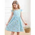 thumbnail image 3 of GYRATEDREAM Girl's Summer Dresses Kids 2024 Floral Print Short Sleeve A Line Casual Elegant Dresses Sundress Princess Dress for 11-12Y Blue, 3 of 9