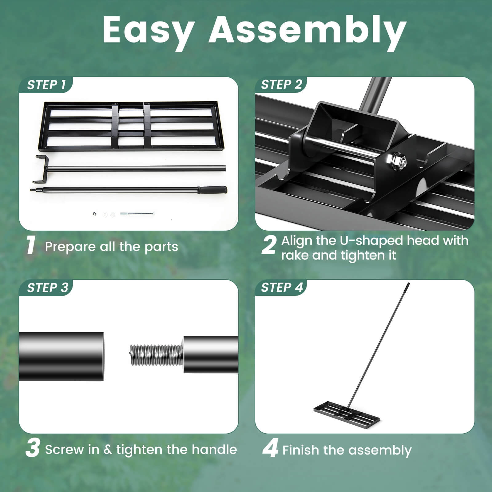 Costway Lawn Leveling Rake 30" x 10" Heavy Duty Level Lawn Tool for Garden Backyard/Lawn Black