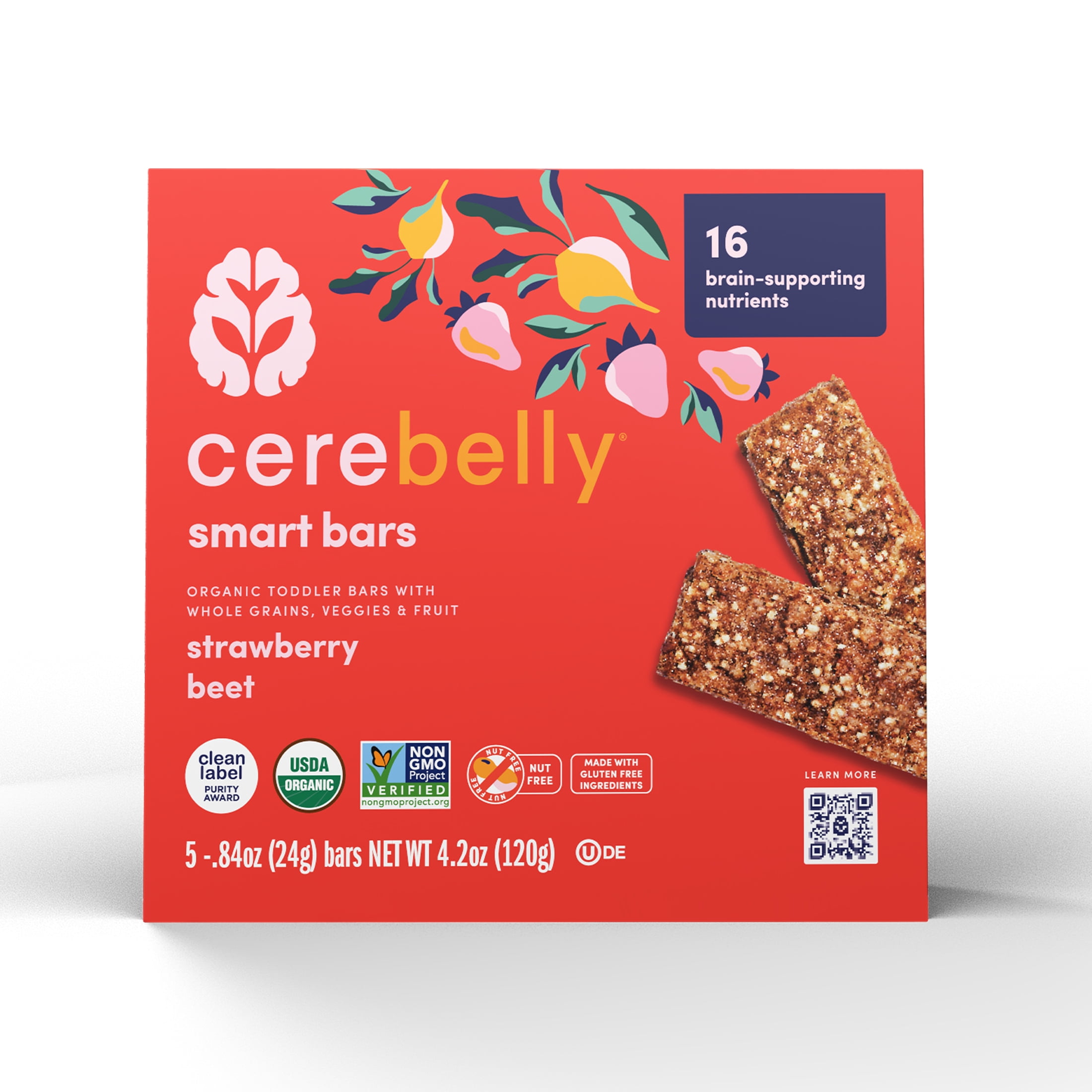 Cerebelly Organic Strawberry Beet Smart Snack Bar (7 Count)