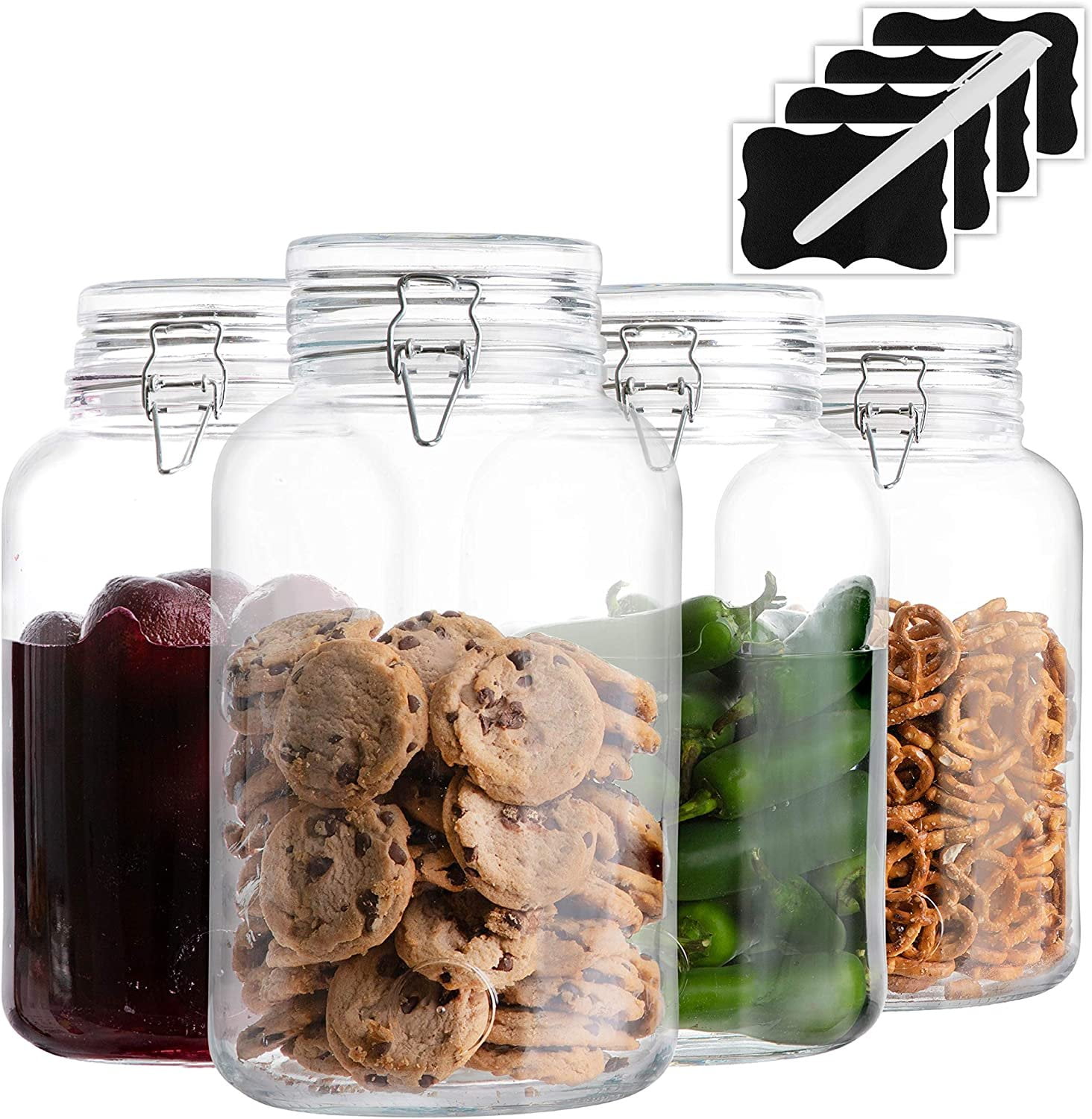 Glass Jars with Airtight Lid | Glass Airtight Food Storage Containers |  Clear Leak Proof Rubber Gasket and Clamp Lid [Set of 2-1 Gallon Jars]