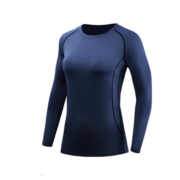FRSASU Workout Shirts for Women Long Sleeve Sports Running Yoga Shirt Breathable Athletic Slim Fitted Tops Navy