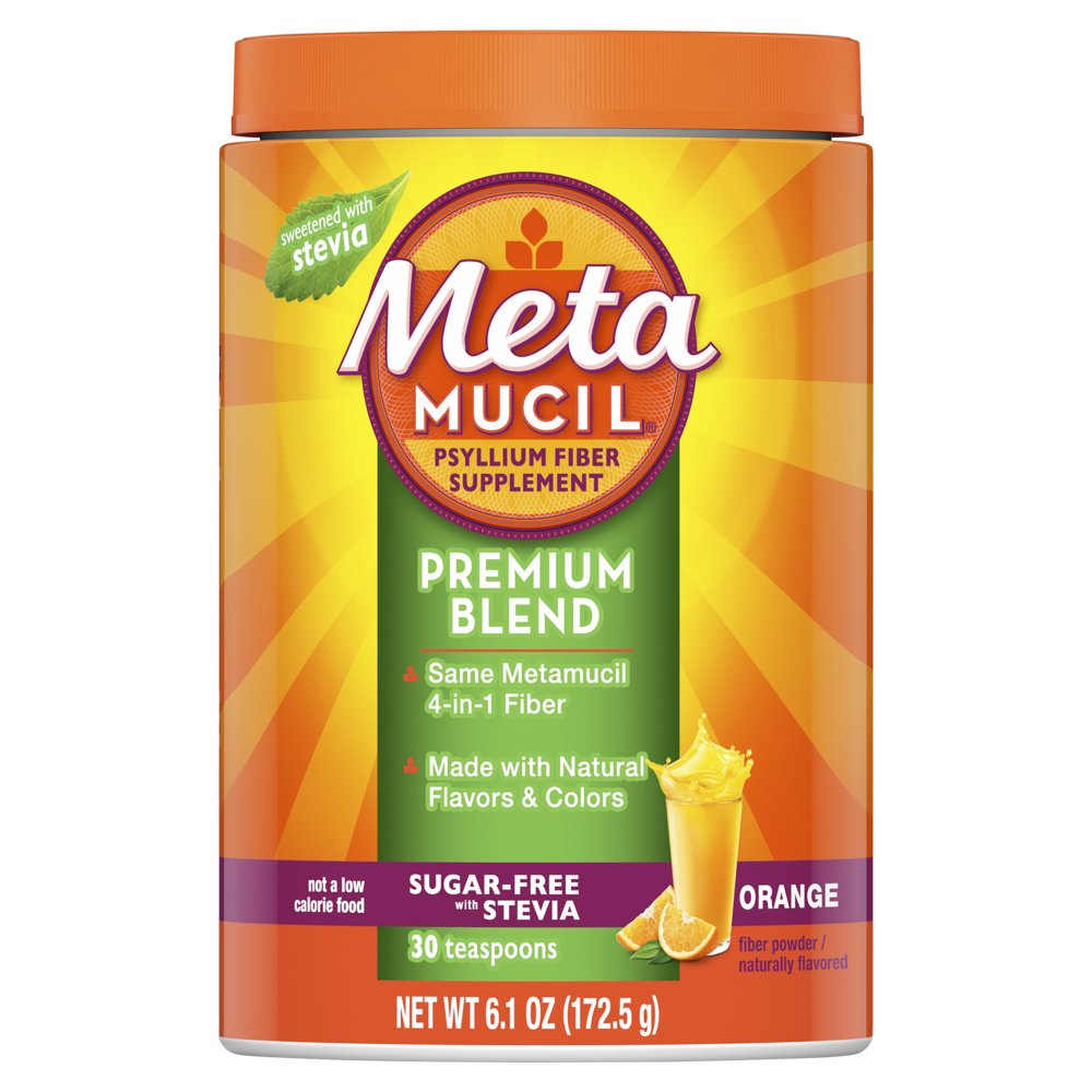 Metamucil Psyllium Stevia Fiber Supplement Powder, Orange, 30 tsp