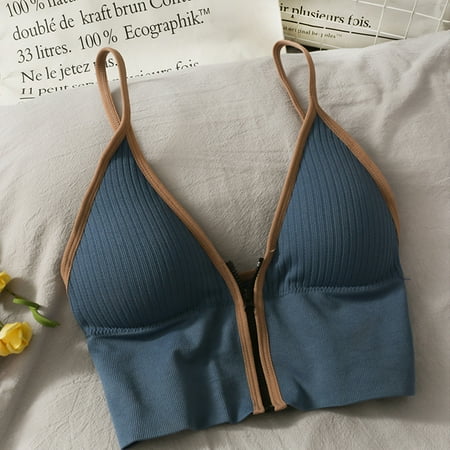 

asdoklhq Sports Bras for Women Deep V Zipper Chest Wrapped Rimless Vest