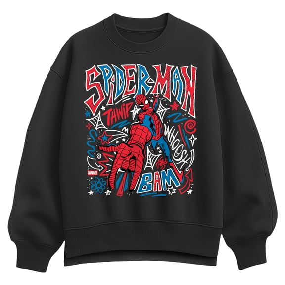 Marvel - Spider-Man Sketchy Doodles Oversized Fleece Crew Sweatshirt