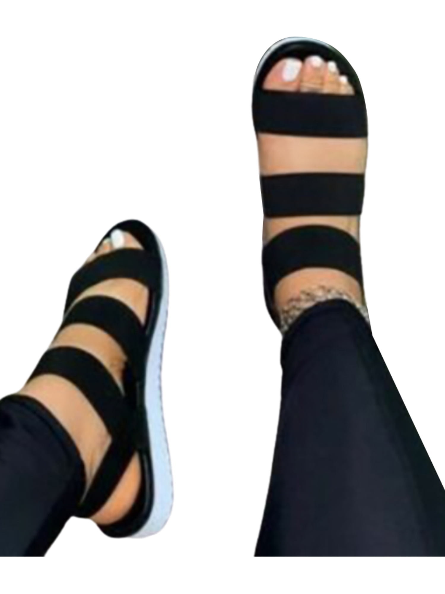 Hot Womens Flats Heel Sandals Slingback Open Toe Ankle Strap Summer Comfy Shoes 