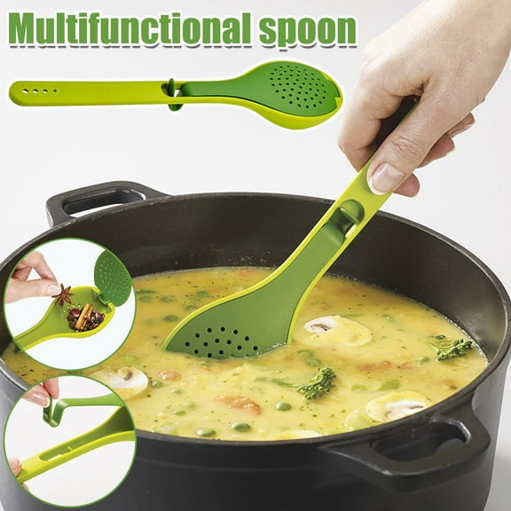 Multi Function Plastic Ladle Spoon, Filter Seasoning Kitchen Spoon Creative Soup Spoon With Lid Multi Function Cooking Spoon ​For Mixing Serving Draining Stirring Clearance