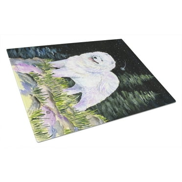 Carolines Treasures SS8498LCB Starry Night Samoyed Glass Cutting Board Large 12H x 16W multicolor