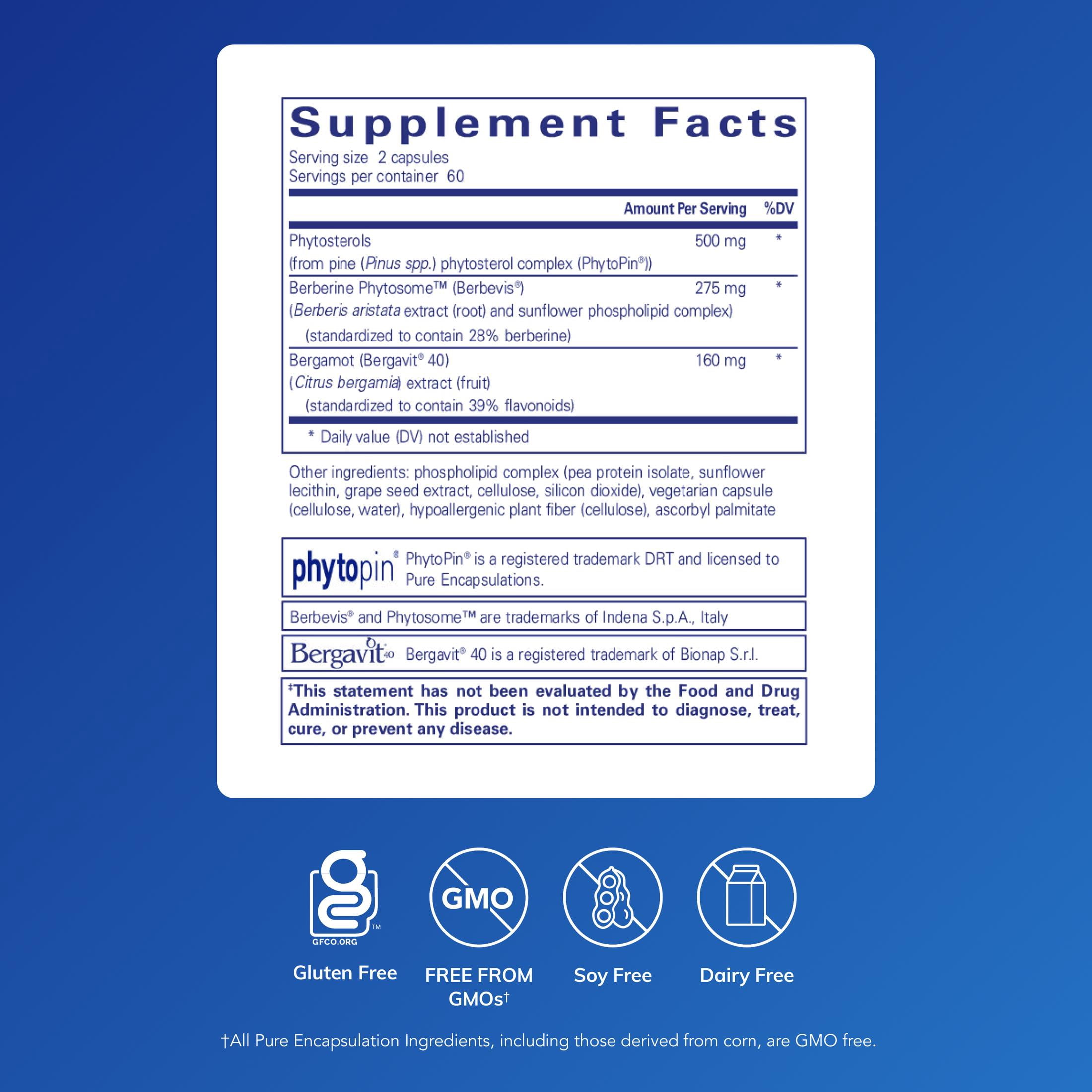 Pure Encapsulations CholestePure Plus 120's - Supports Lipid Metabolism & Heart Health* - Berberine Supplement - With Citrus Bergamot - Gluten Free & Non-GMO - 120 Capsules