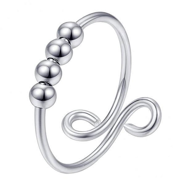 Set de 5 Anillos Giratorios para Relajación Y Concentración, Anillo de Bola para Meditar, Accesorio Plateado 5 piezas