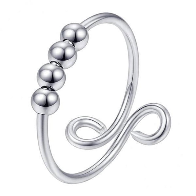 Set de 5 Anillos Giratorios para Relajación Y Concentración, Anillo de Bola para Meditar, Accesorio Plateado 5 piezas