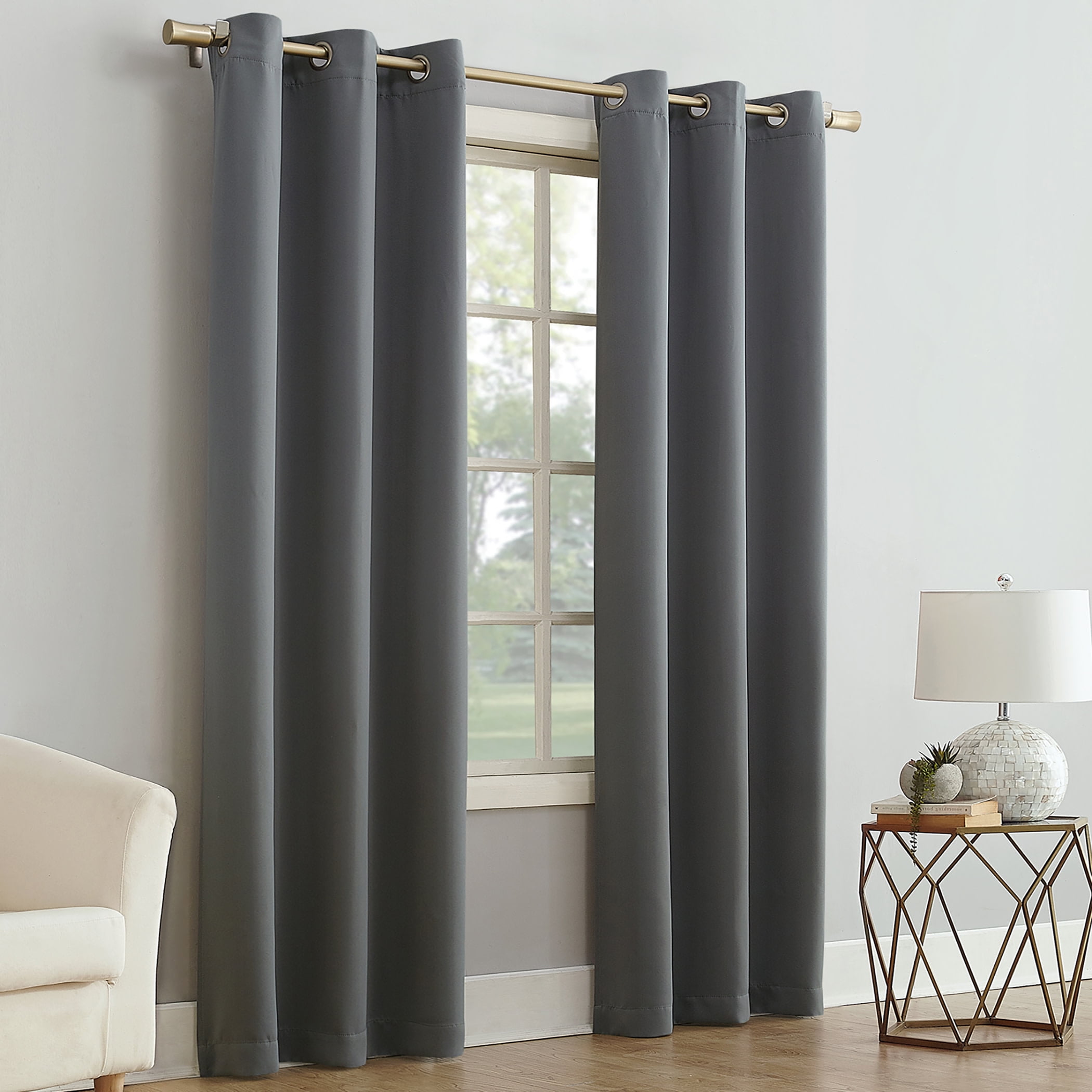 Mainstays Blackout Grommet Single Curtain Panel, 1 Panel, Gray, 40"W x 84"L