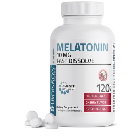 Bronson Melatonin 10mg Fast Dissolve Tablets - Sleep Aid - Fall Asleep Faster, Stay Asleep Longer- 120 Cherry Flavored Tablets