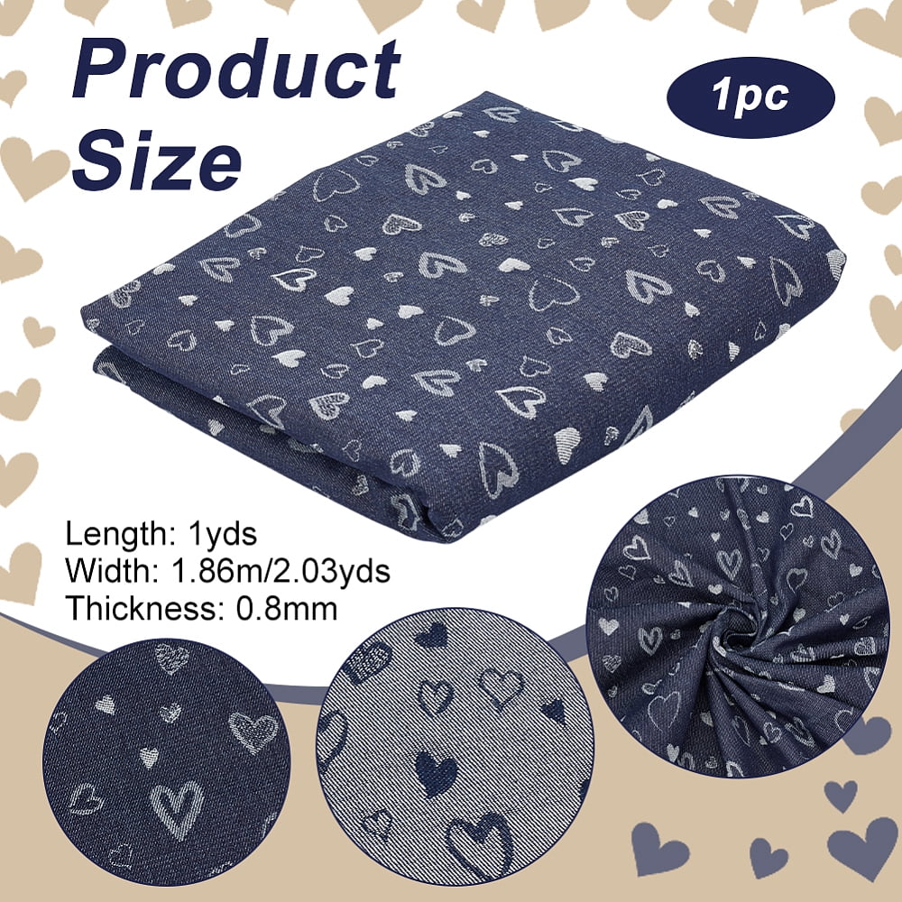 36x73 Inch Jacquard Denim Fabric Cotton Blue Denim Fabricwith Heart Pattern Clothing Accessories for Jeans Jackets Crafts Sewing Quilting Home Decor