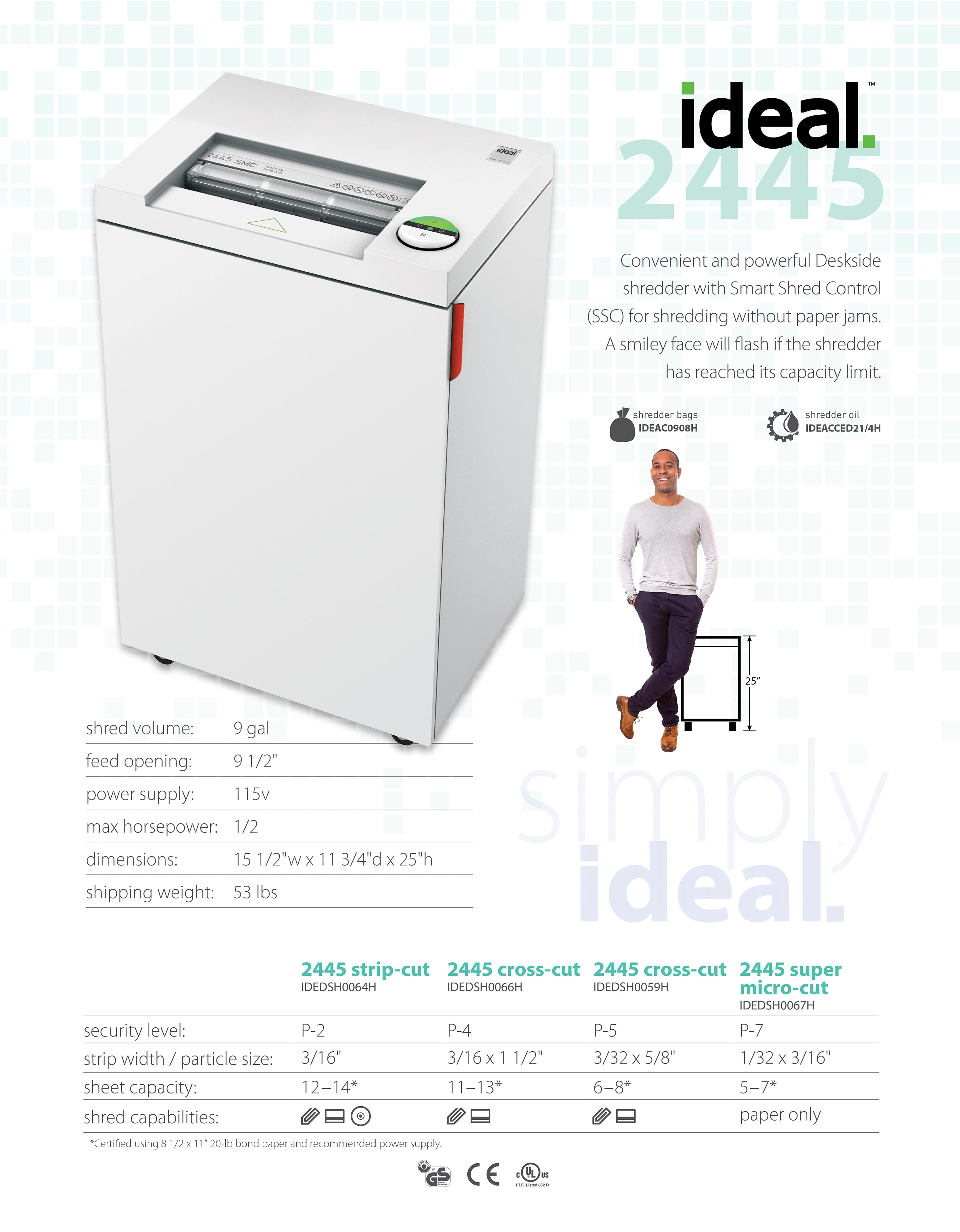 IDEAL 2445 P-7 Security 14 Sheet Super Micro Cut Commercial Shredder (IDEDSH0067H)